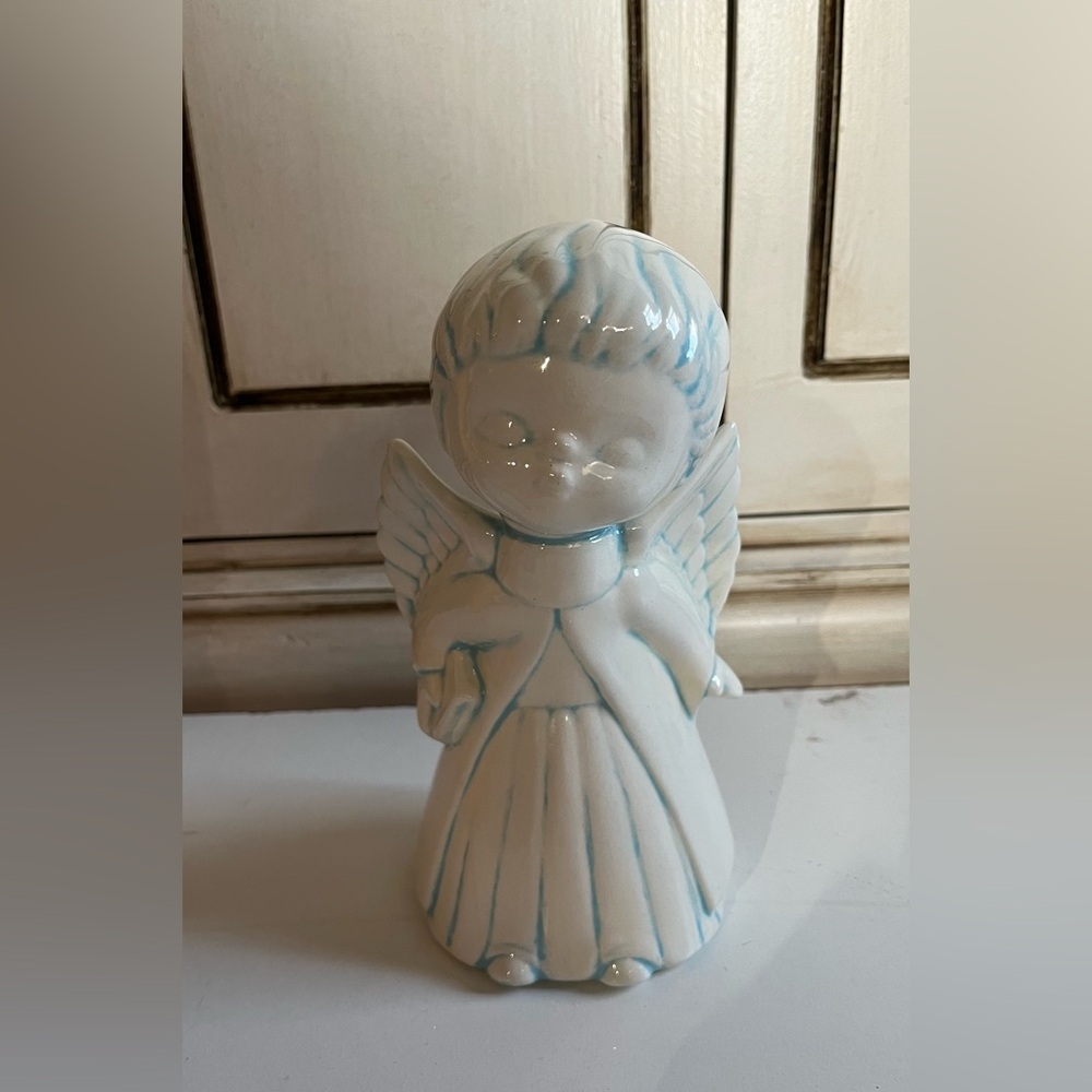 Vintage Porcelain Ceramic Kissing Boy Angel with blue accent Nursey Christmas